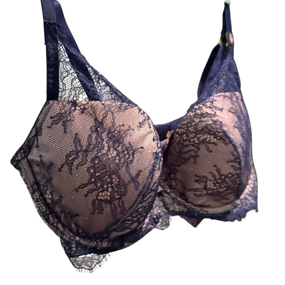 NWT Victoria's Secret Blue Beige Floral Lace Lined Plunge Bra 38D - Picture 5 of 12